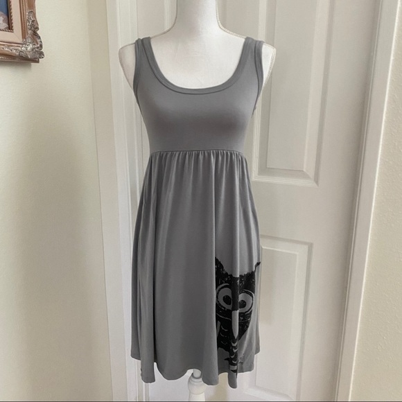 Daisy Shoppe Tank Babydoll Grey Dress Owl Graphic - Picture 2 of 7